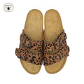 Tan & Leopard- Classic Genuine Leather Dual-Strap Buckle Sandal
