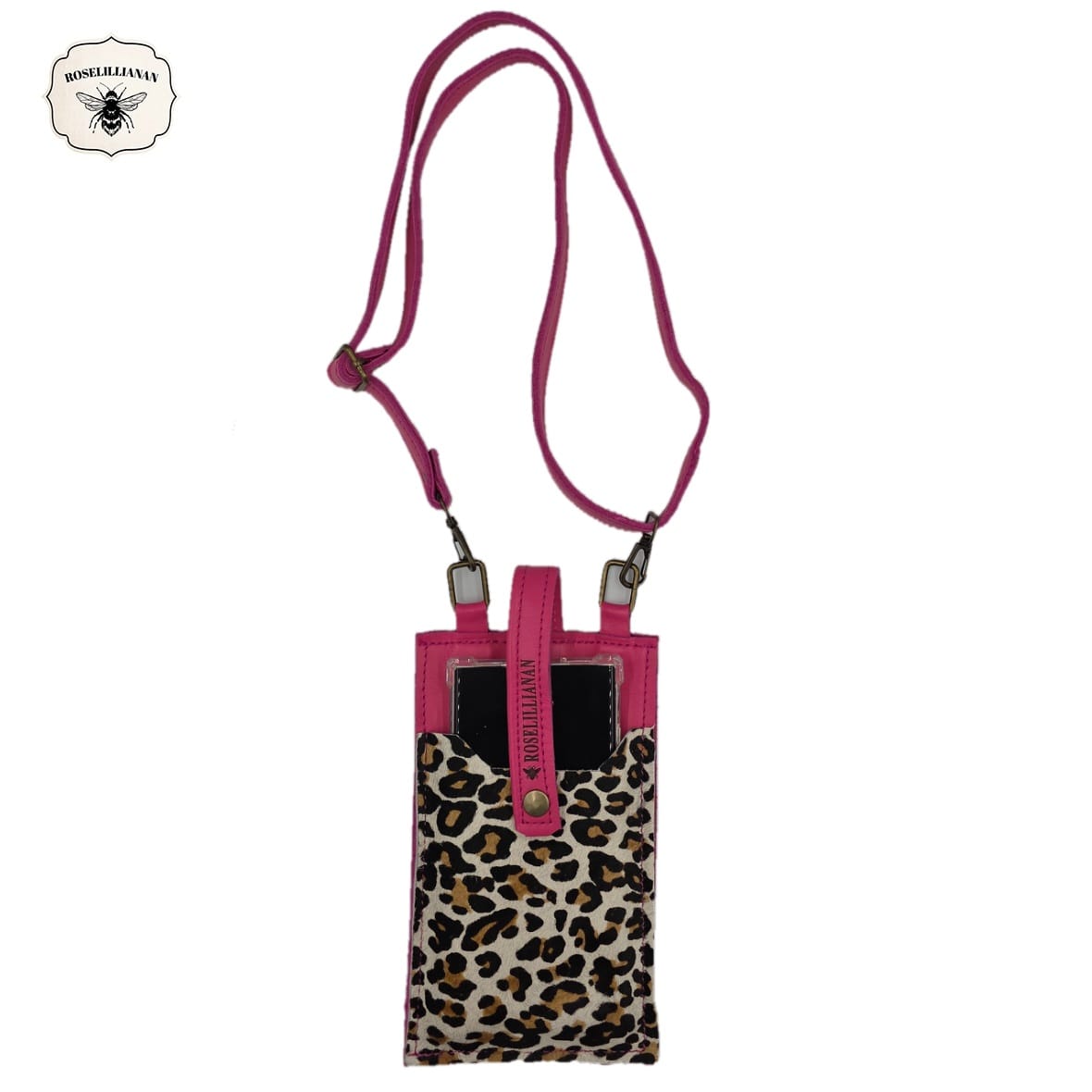 Genuine Leather Pouch Bright Pink & White Leopard