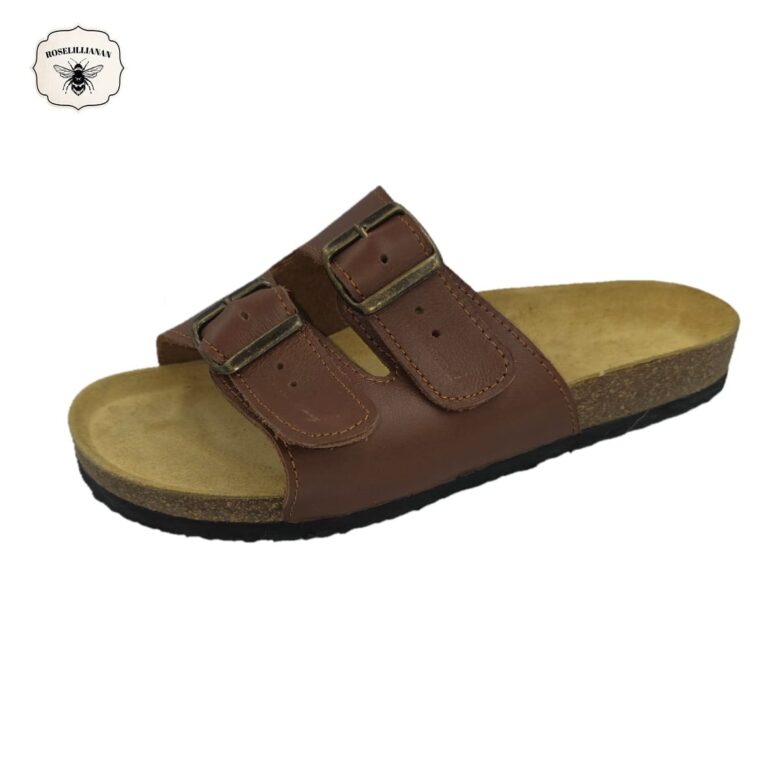 Rust Brown- Classic Genuine Leather Dual-Strap Buckle Sandal