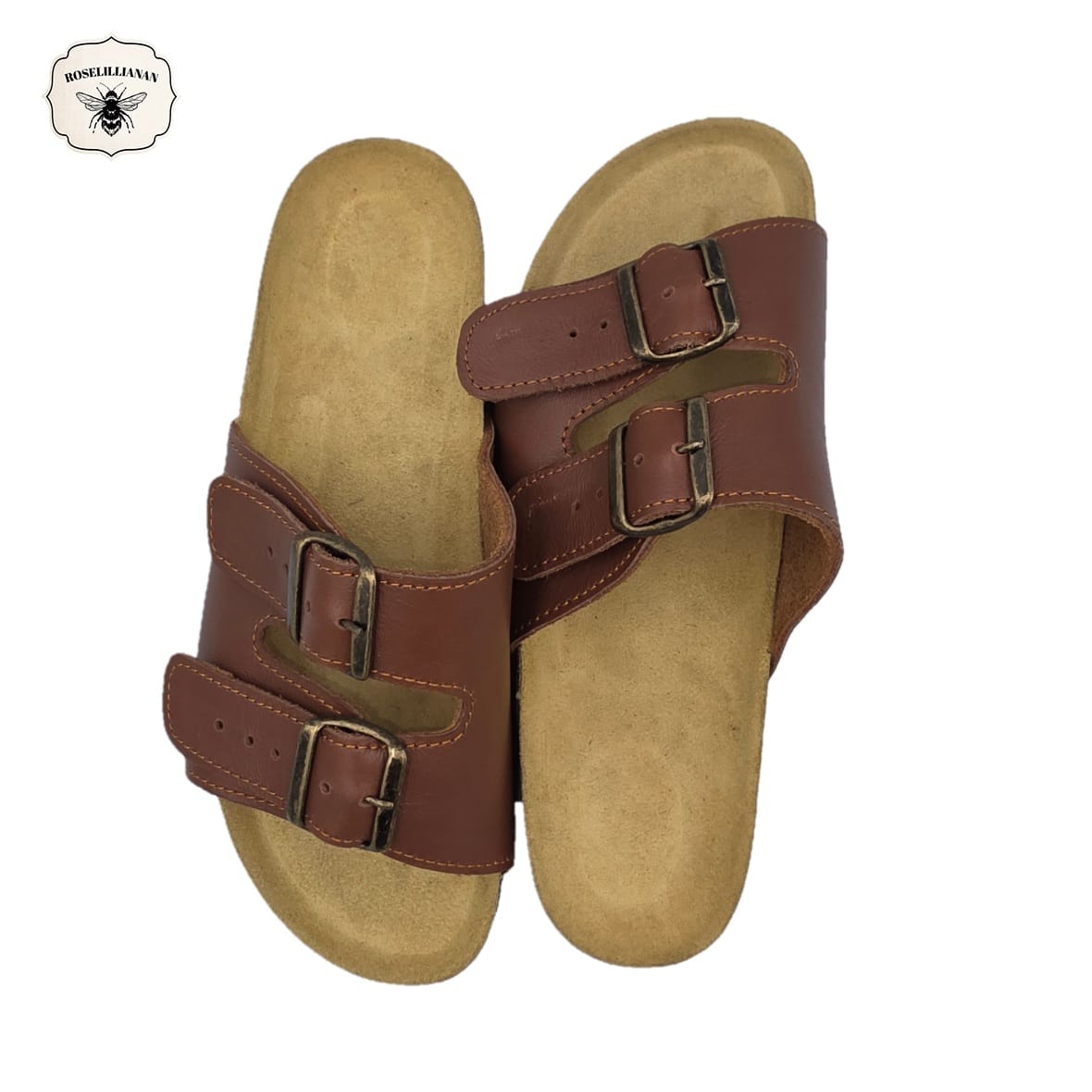 Rust Brown- Classic Genuine Leather Dual-Strap Buckle Sandal
