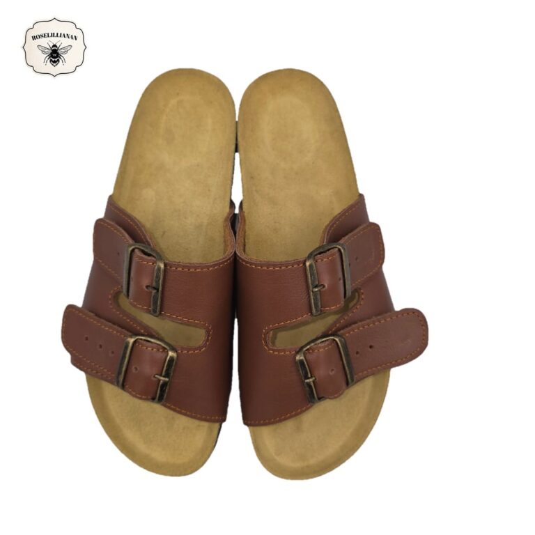 Rust Brown- Classic Genuine Leather Dual-Strap Buckle Sandal