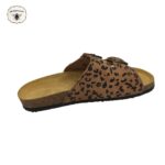 Tan & Leopard- Classic Genuine Leather Dual-Strap Buckle Sandal
