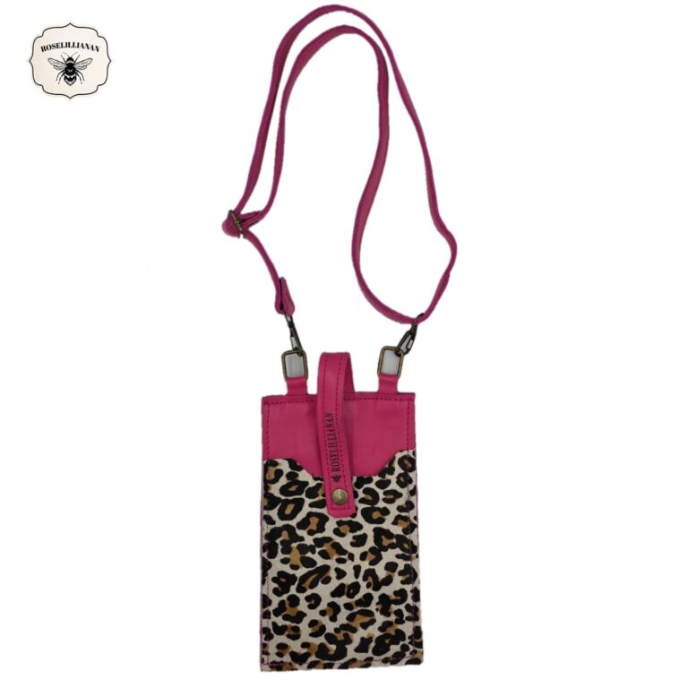 Genuine Leather Pouch Bright Pink & White Leopard