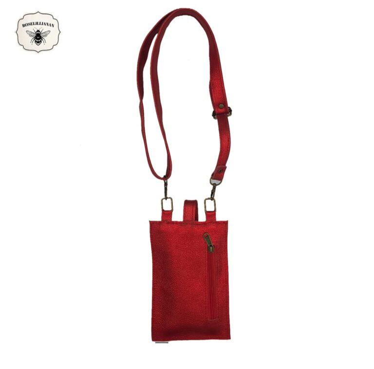 Genuine Leather Pouch Metallic red & White Leopard